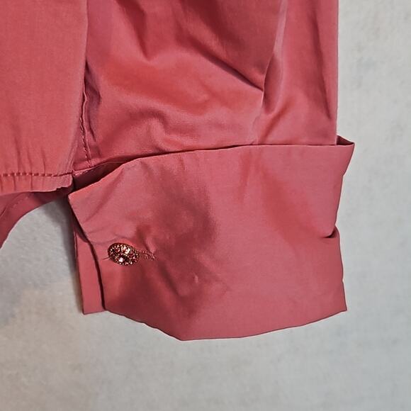 New York & Company Mauve Pink Ruche Front Button Up Shirt - Picture 3 of 8